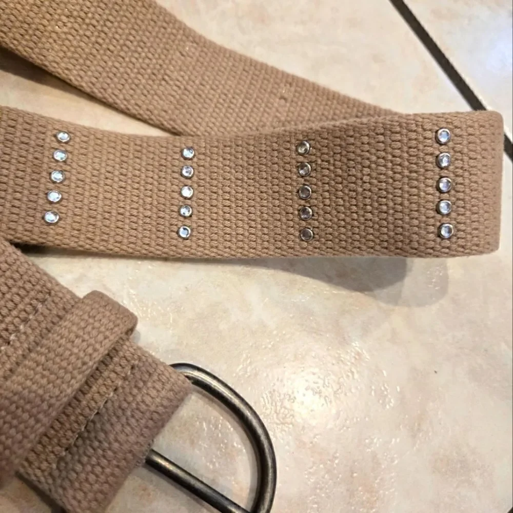 Woven Belt with Rhinestone Studs Tan